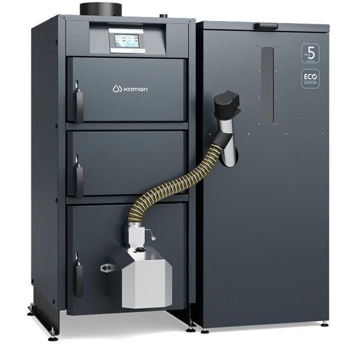 Granulinis katilas Kamen PELLET Kompakt 34kW, 5 klasė, 260l granulių talpa