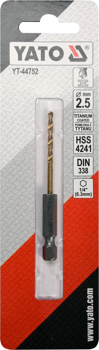 Grąžtas metalui su Hex 6.3 mm (1/4) galu HSS-TiN | 2.5 mm (YT-44752)
