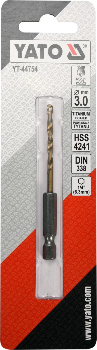 Grąžtas metalui su Hex 6.3 mm (1/4) galu HSS-TiN | 3.0 mm (YT-44754)