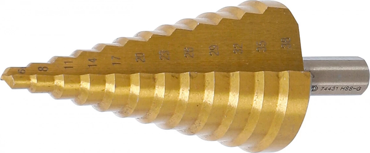 Grąžtas pakopinis | titano nitridas | Ø 6 - 38 mm (74431B)