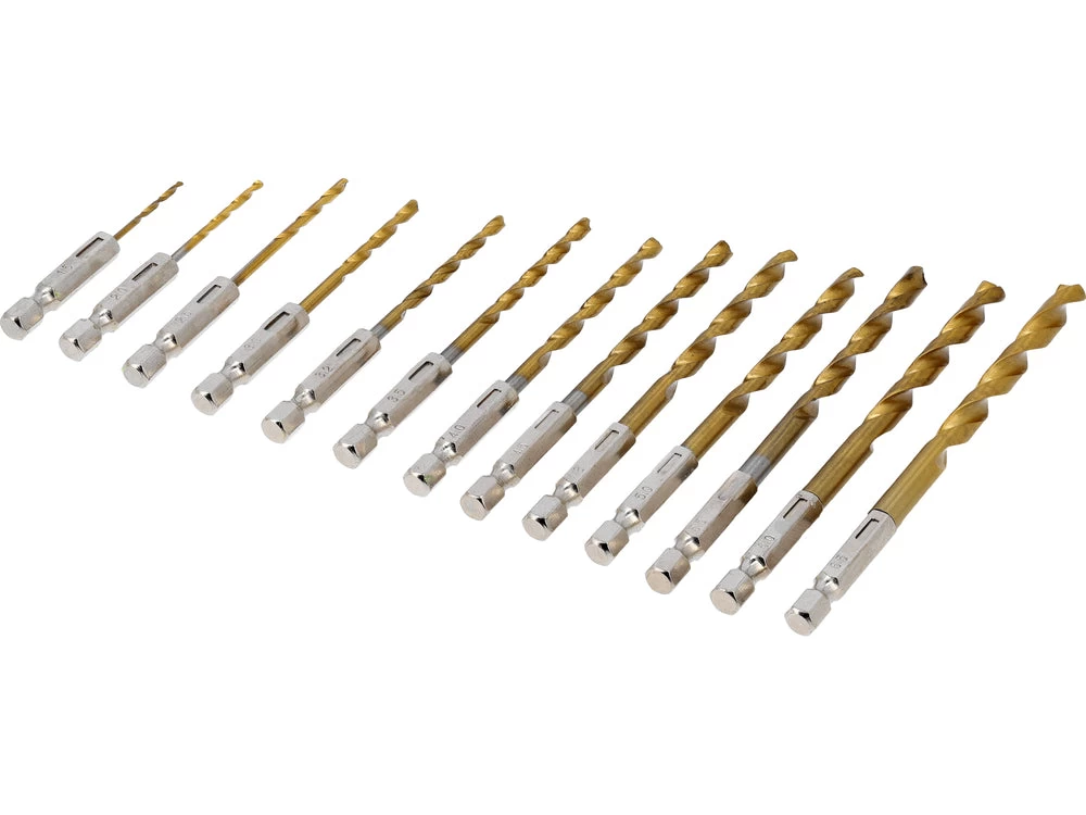 Grąžtų rinkinys su Hex 6.3 mm (1/4) galu | titano nitridas | 1.5 - 6.5 mm | 13 vnt (21655)