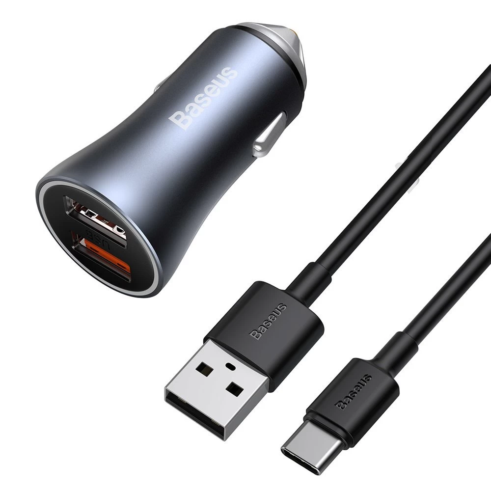 Greitasis įkroviklis 2x Usb 40w Qc Scp Fcp Afc + Usb-c Kabelis Pilkos Spalvos