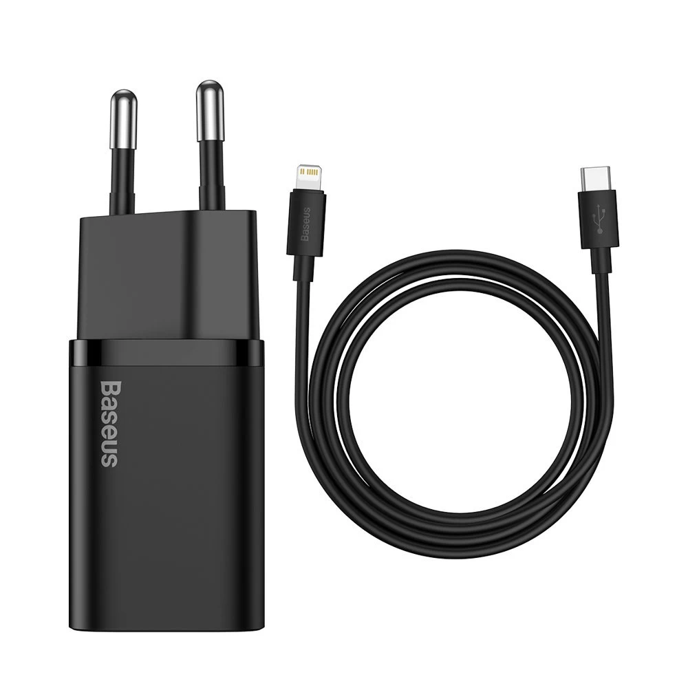 Greitasis įkroviklis Iphone Super Si 1c 20w Power Delivery + Usb-c - Lightning Kabelis 1 M, Juodas Greitasis įkroviklis Iphone Super Si 1c 20w Power Delivery + Usb-c - Lightning Kabelis 1 M, Juodas