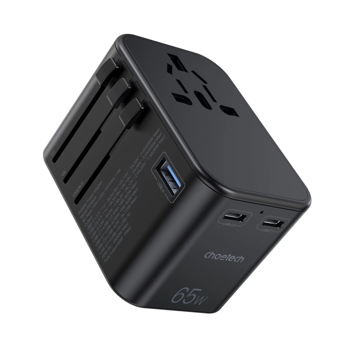 Greitasis įkroviklis Kelioninis Kištukas Eu Uk Usa Aus 3xusb 30-65w Juodas