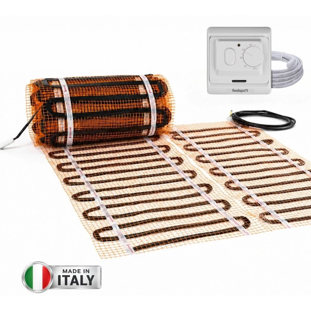Grindinio šildymo tinklelis Warmset BLACK, 150W + neprogramuojamas termostatas Feelspot WTH71.36,300W, 2 m²