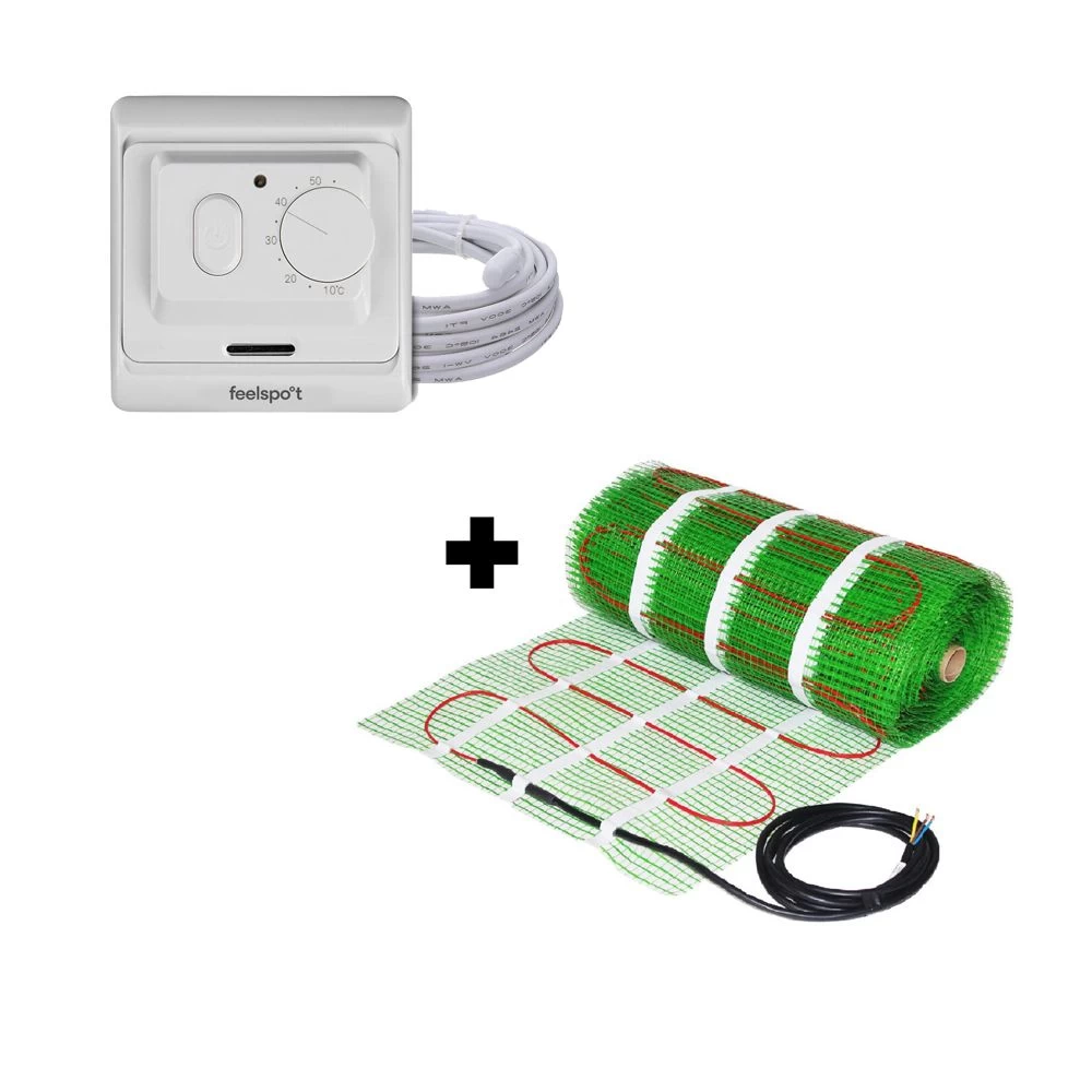 Grindinio šildymo tinklelis Wellmo MAT, 150 W + neprogramuojamas termostatas Feelspot WTH71.36,2 m²