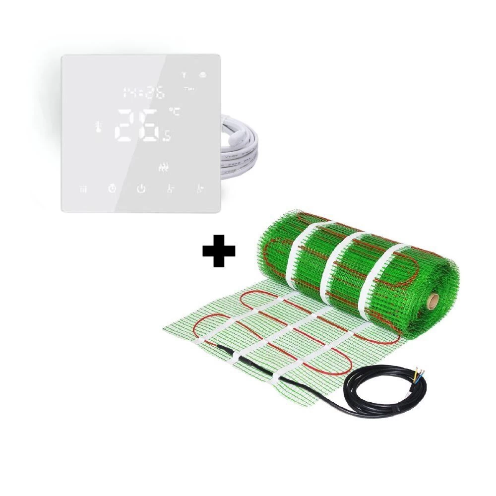 Grindinio šildymo tinklelis Wellmo MAT, 150 W + programuojamas termostatas Feelspot WTH22.16 NEW WiFi,0,5 m²