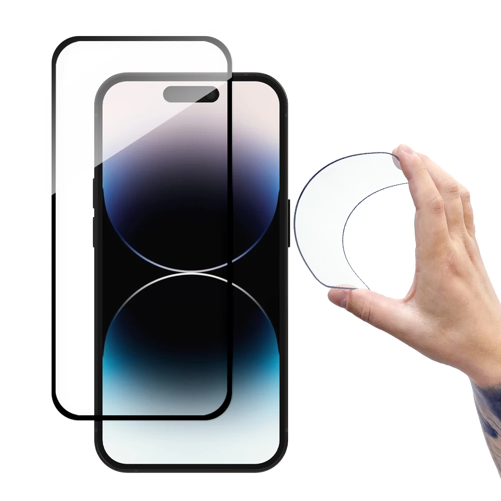 Grūdintas Ekrano Stiklas iphone 14 Pro Max Lanksčiam Ekranui Su Juodu Rėmeliu flexi Nano Glass Grūdintas Ekrano Stiklas iphone 14 Pro Max Lanksčiam Ekranui Su Juodu Rėmeliu flexi Nano Glass