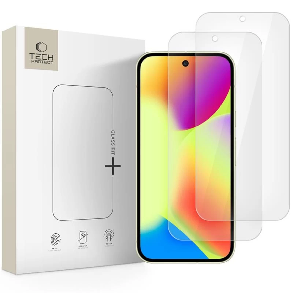 Grūdintas Stiklas tech-protect Glass Fit+ 2 Vnt., Skirtas google Pixel 9 / 9 Pro / 10 / 10 Pro - Skaidrus