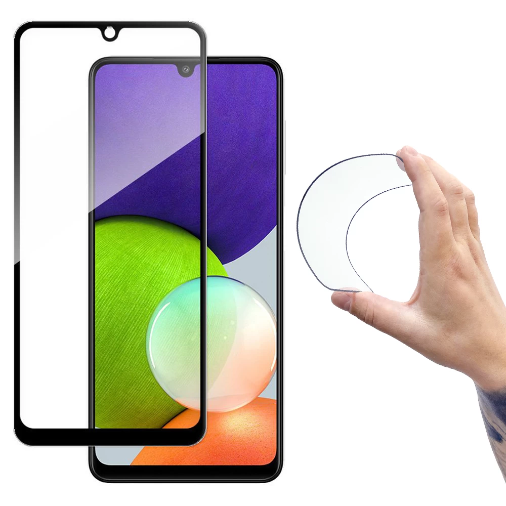 Grūdinto Stiklo Folija Su Ekrano Rėmeliu Samsung Galaxy A22 4g Full Cover Flexi Nano Juodas