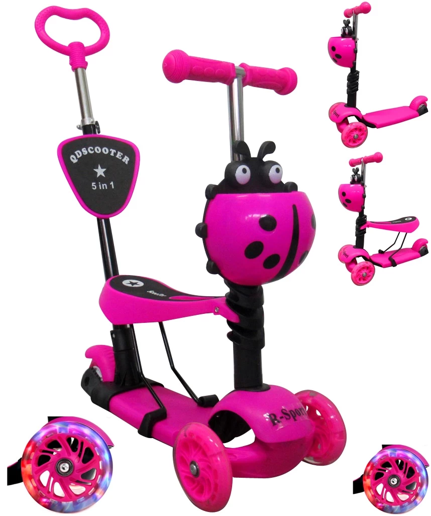 H3 Pink 5in1 R-sport Motoroleris šviečiantys Led Ratai