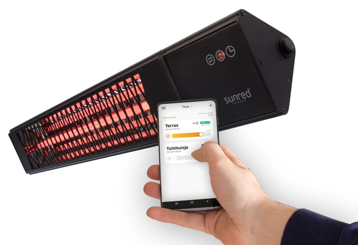 Halogeninis infraraudonųjų spindulių lauko šildytuvas Sunred Dark Smart su WI-FI Halogeninis infraraudonųjų spindulių lauko šildytuvas Sunred Dark Smart su WI-FI