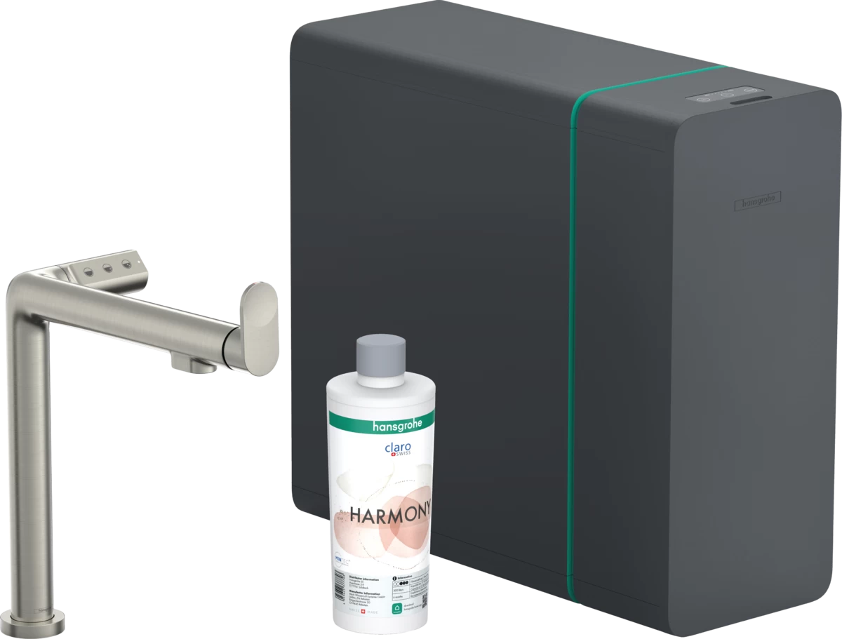 Hansgrohe Aqittura M91 SodaSystem 240 1jet virtuvinis maišytuvas su filtruotam ir gazuotam vandeniui, nerūdijantis plienas, 76837800