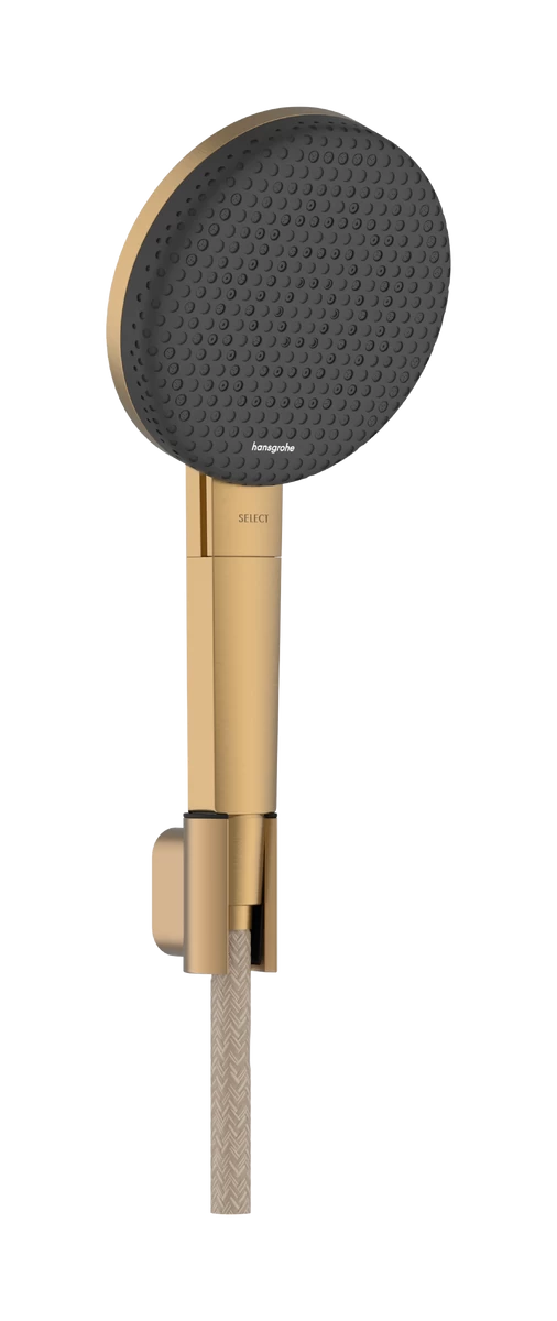 Hansgrohe Raindance Alive Select S dušo komplektas su laikikliu, Brushed Bronze 125 mm, 3 srovių, EcoSmart, Designflex tekstilinė žarna 160 cm, 24611140