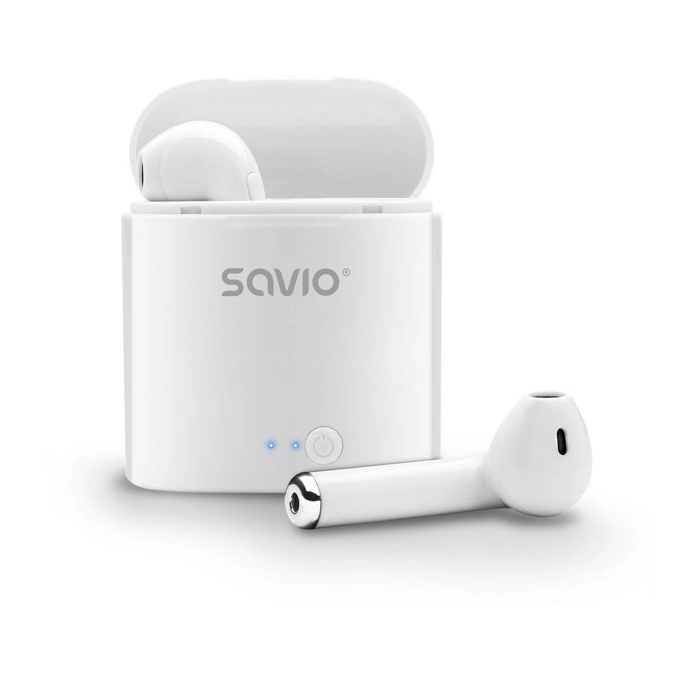 Headphones wireless SAVIO TWS-01 (in-ear; Bluetooth, wireless; with built-in microphone; white color Headphones wireless SAVIO TWS-01 (in-ear; Bluetooth, wireless; with built-in microphone; white color