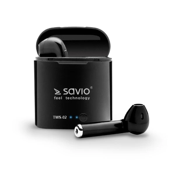 Headphones wireless SAVIO TWS-02 (in-ear; Bluetooth, wireless; with built-in microphone; black color Headphones wireless SAVIO TWS-02 (in-ear; Bluetooth, wireless; with built-in microphone; black color