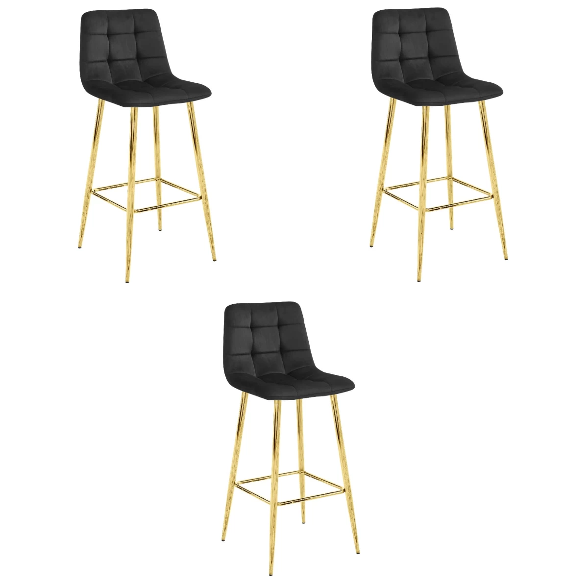 Hocker Arceto - Juodas Aksomas / Auksinės Kojos X 3