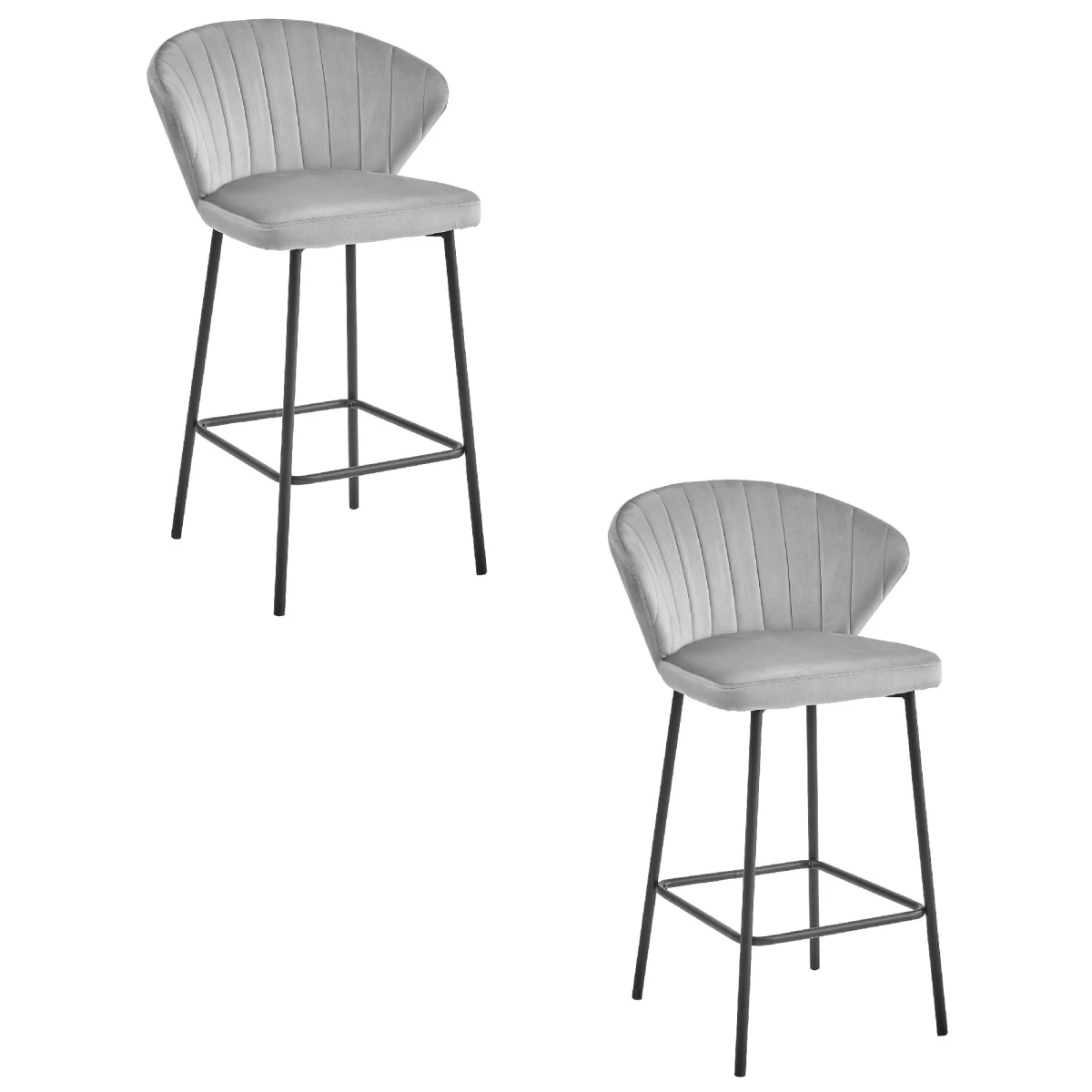 Hocker Gatta - Sidabriškai Pilkas Aksomas / Juodos Kojos X 2