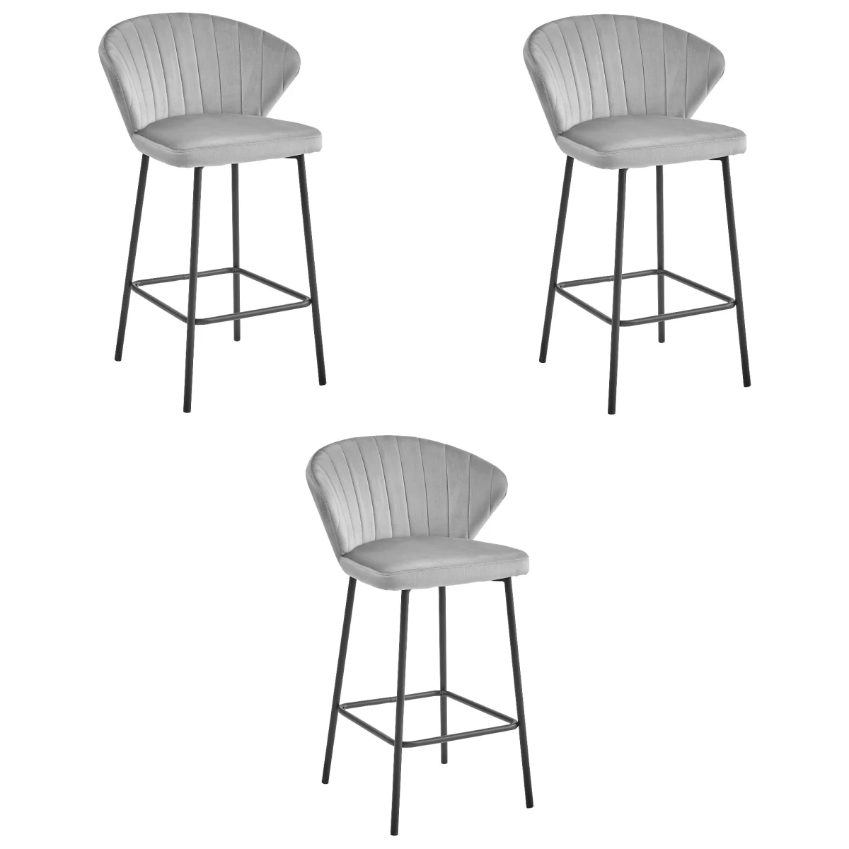 Hocker Gatta - Sidabriškai Pilkas Aksomas / Juodos Kojos X 3