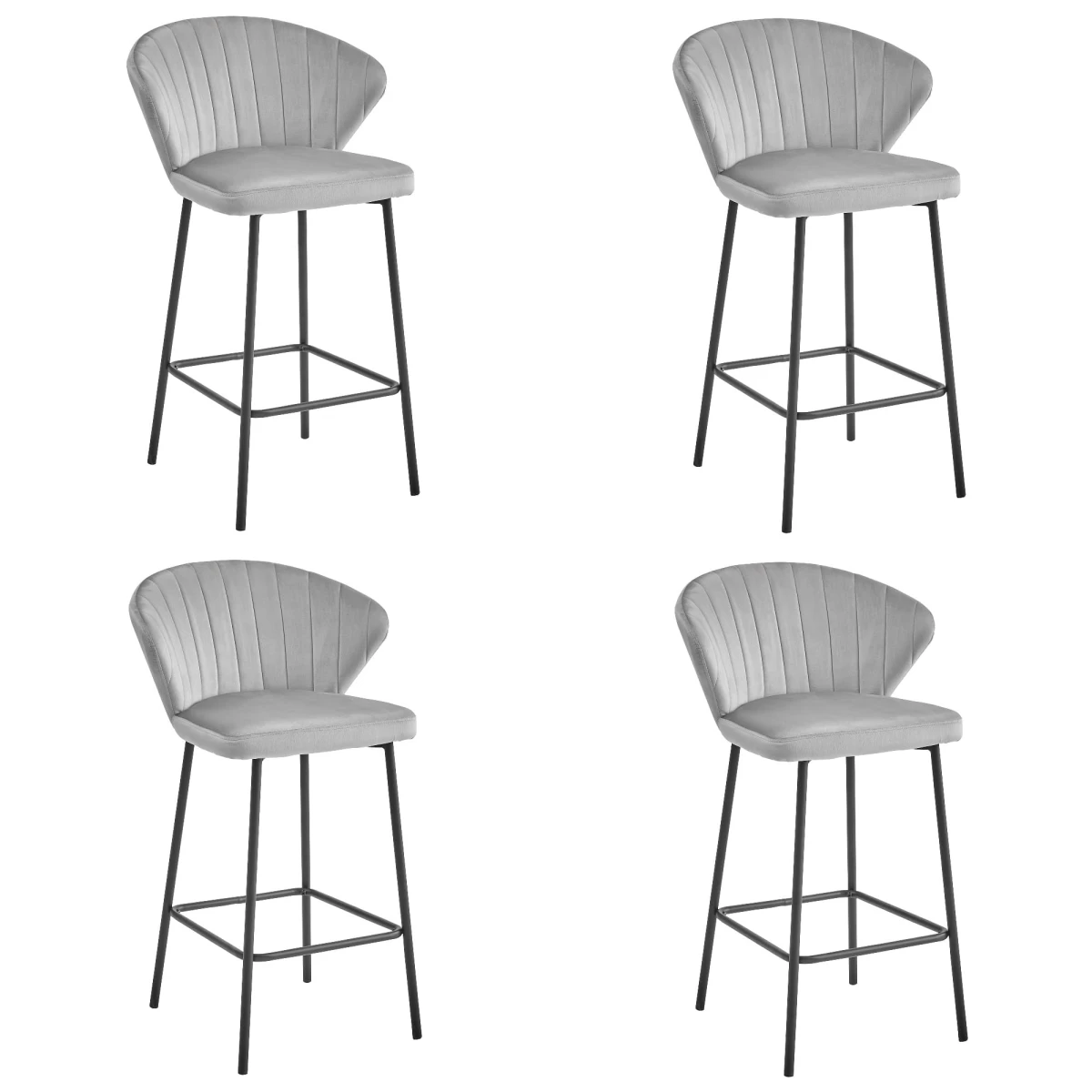 Hocker Gatta - Sidabriškai Pilkas Aksomas / Juodos Kojos X 4
