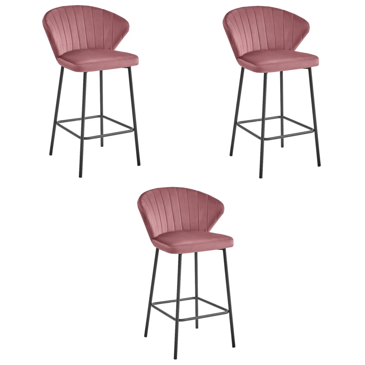 Hocker Gatta - Tamsiai Rožinis Aksomas / Juodos Kojos X 3