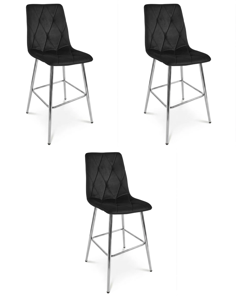 Hocker Libra - Juodas Aksomas / Chromuotos Kojos X 3