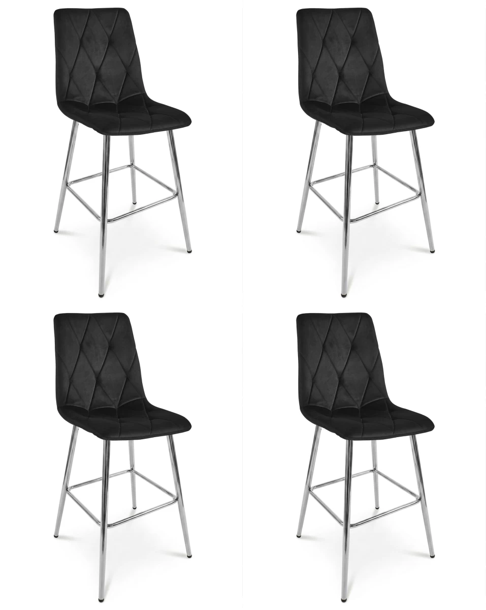 Hocker Libra - Juodas Aksomas / Chromuotos Kojos X 4