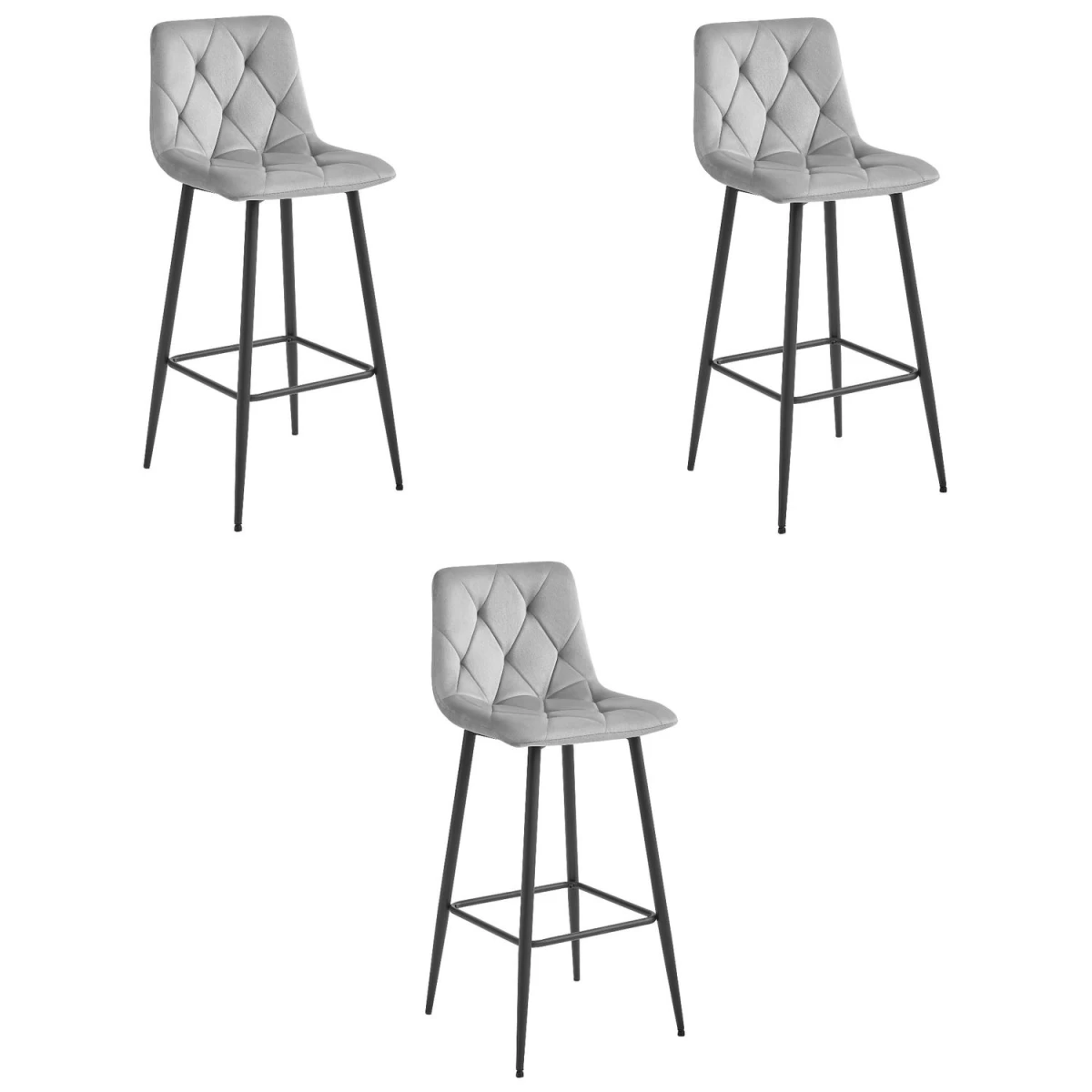 Hocker Nado - Sidabriškai Pilkas Aksomas / Juodos Kojos X 3