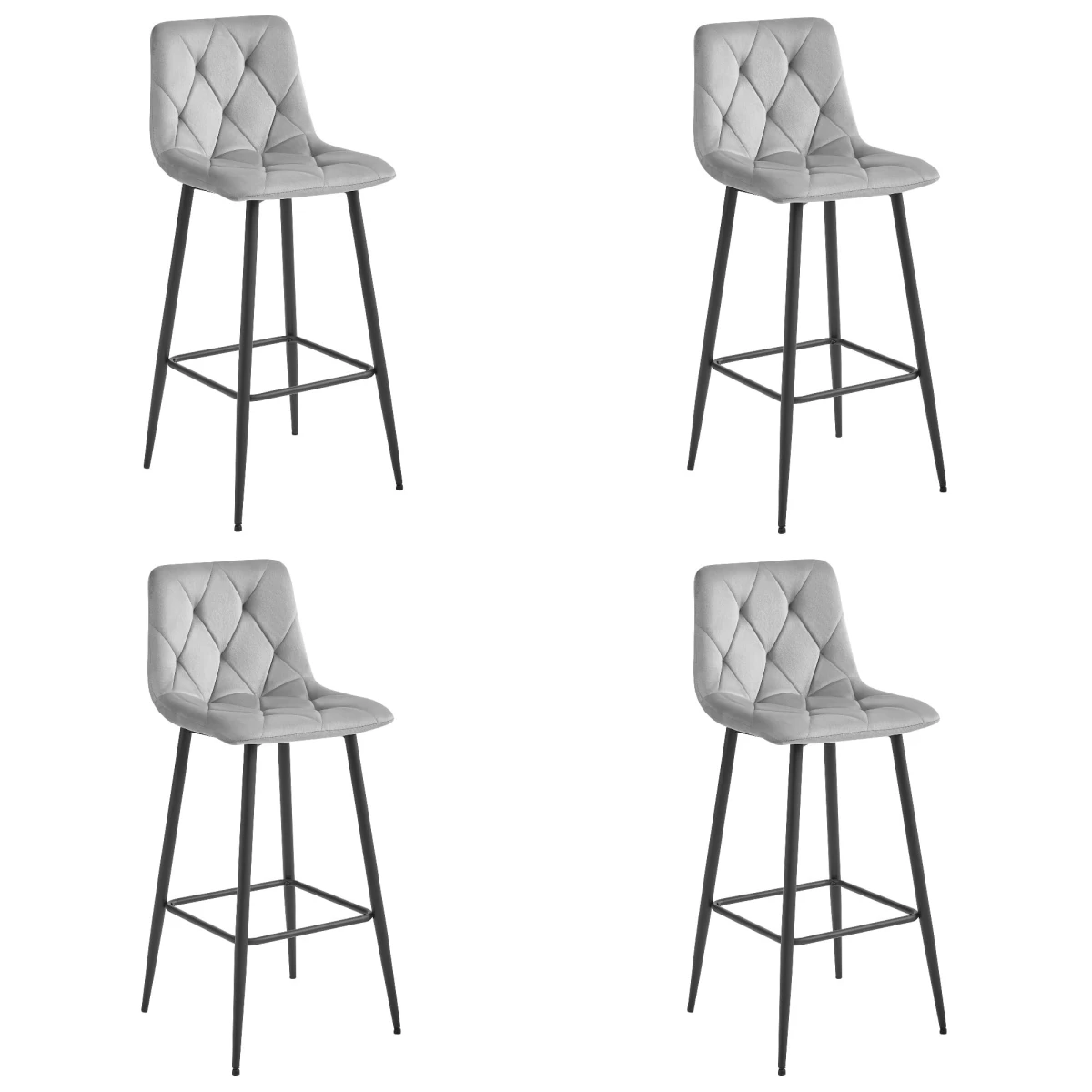 Hocker Nado - Sidabriškai Pilkas Aksomas / Juodos Kojos X 4