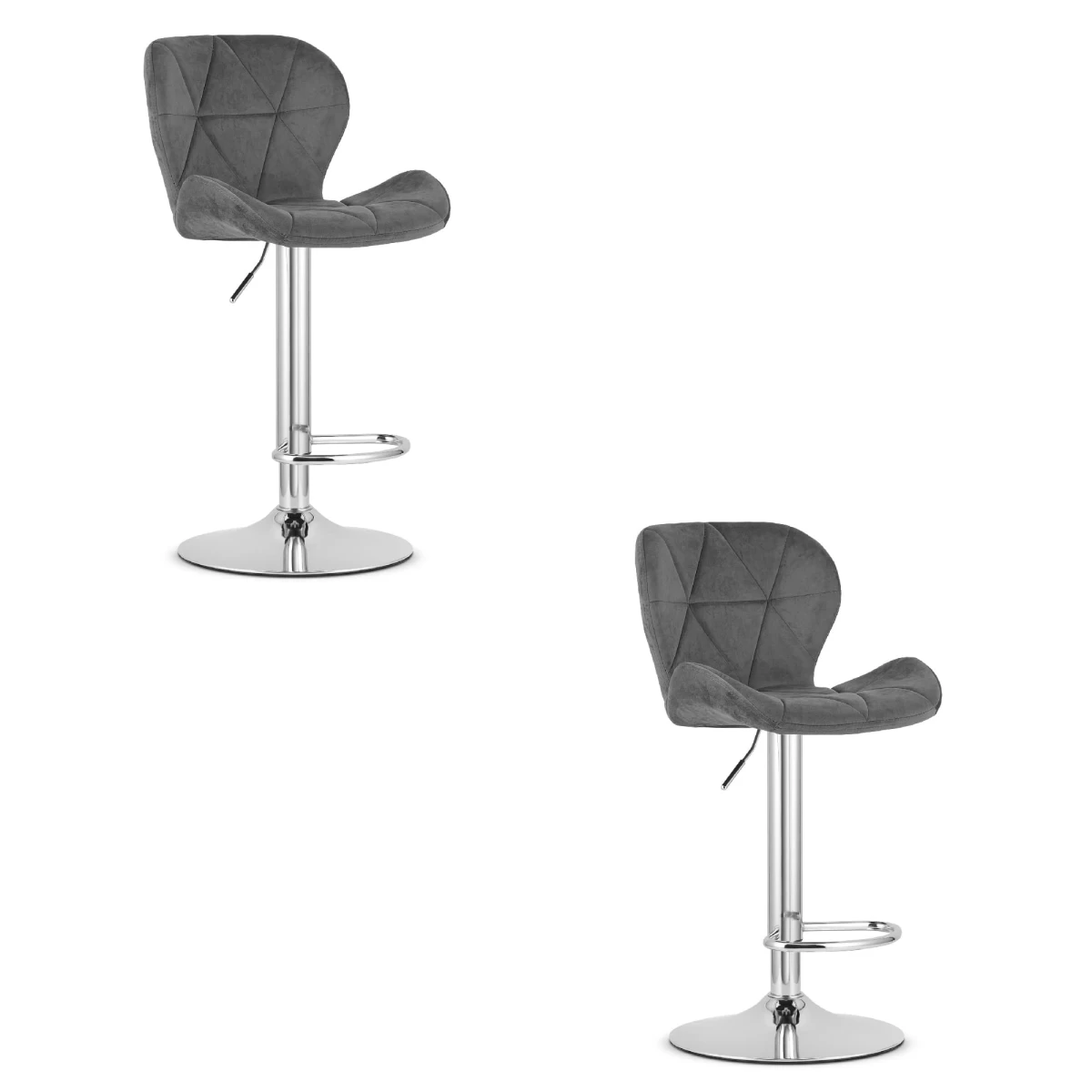 Hocker West - Pilkas Aksomas / Chromuotas Pagrindas X 2