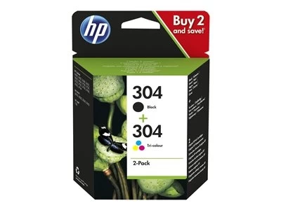 HP 304 2-pack Black/Tri-color (3JB05AE) Rašalinių kasečių komplektas, BK/CMY