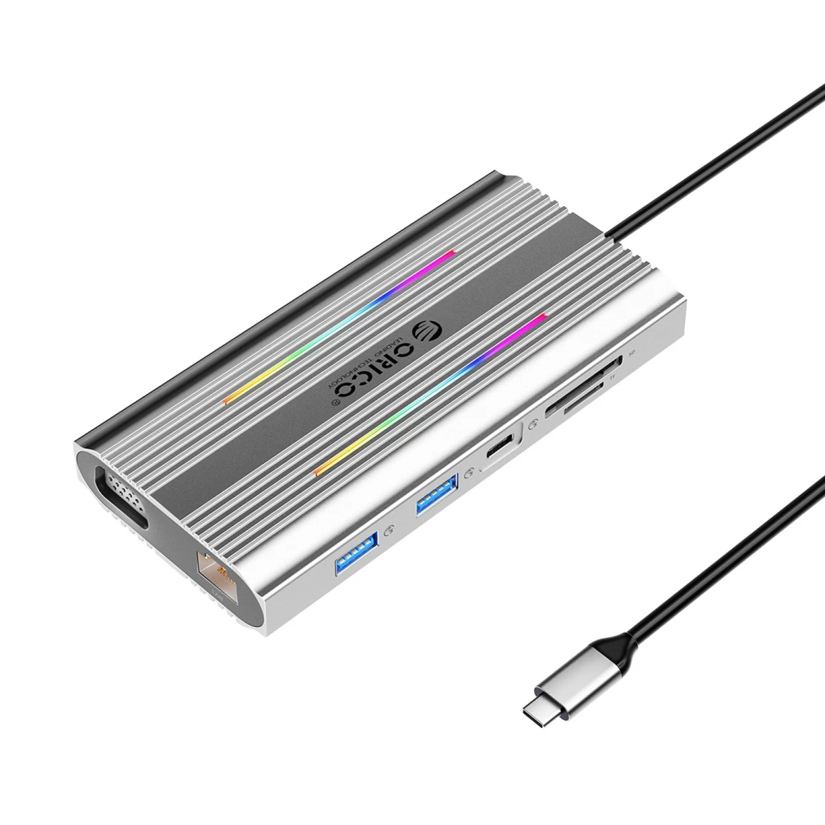 „hub 12-in-1“ Doko Stotis Su Usb-c – Usb-a, Usb-c, Hdmi, Vga, Rj45, Sd, Microsd, Pd 100 W, 4k, Rgb – Pilka