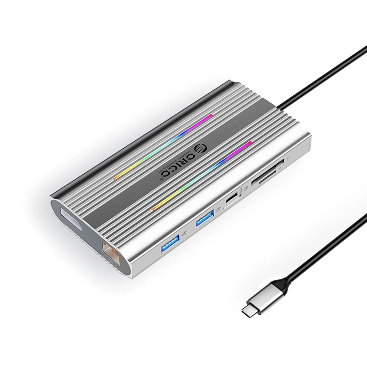 Hub 12-in-1 Usb-c – Usb-a, Usb-c, Hdmi, Displayport, Rj45, Sd/microsd, 4k, Pd 100 W, Rgb – Sidabrinis