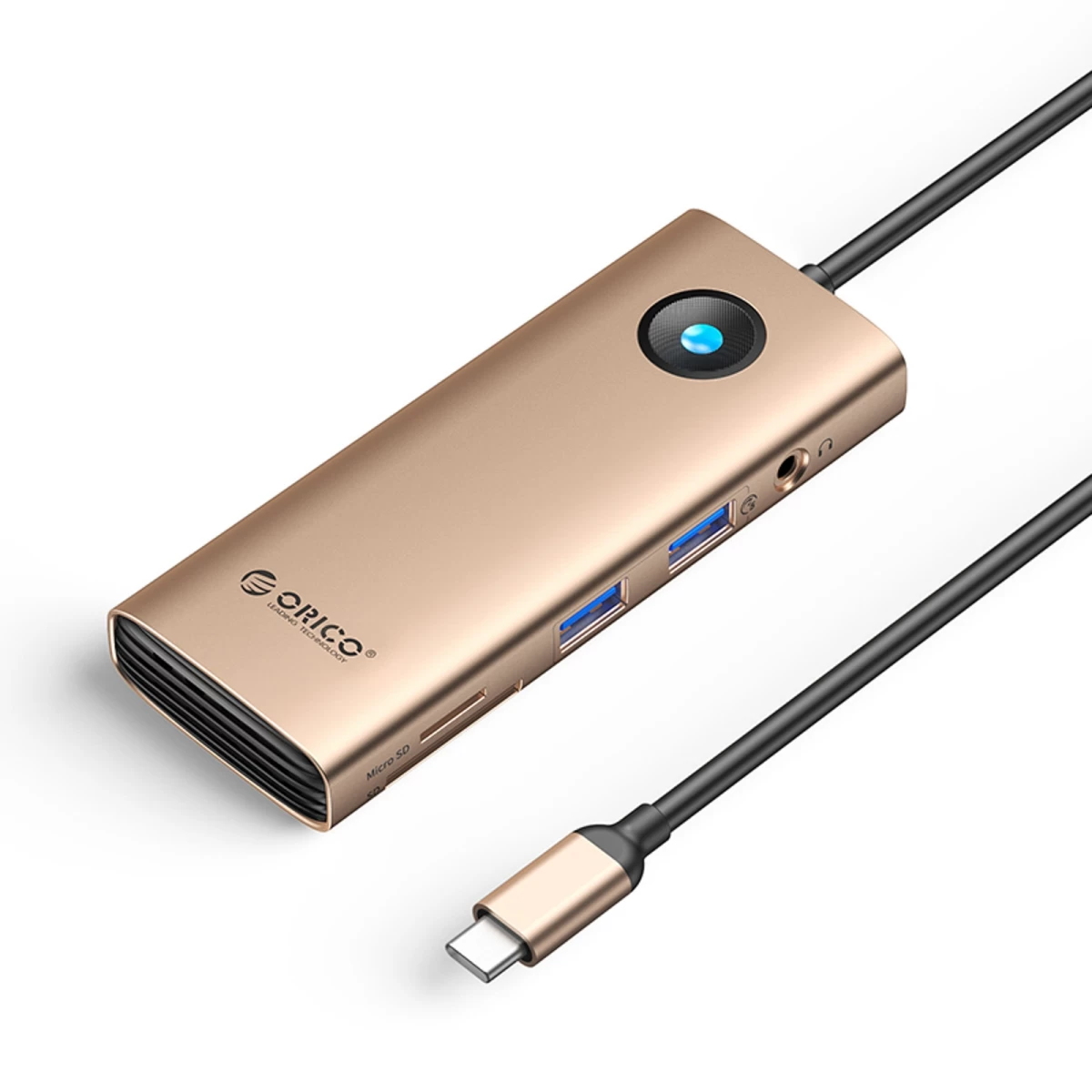 Hub 8-in-1 Usb-c – Usb-a, Usb-c, Hdmi, Sd, Microsd, Rj45, Mini Jack, Pd 100 W, 4k, 60 Hz – Rožinis-auksinis