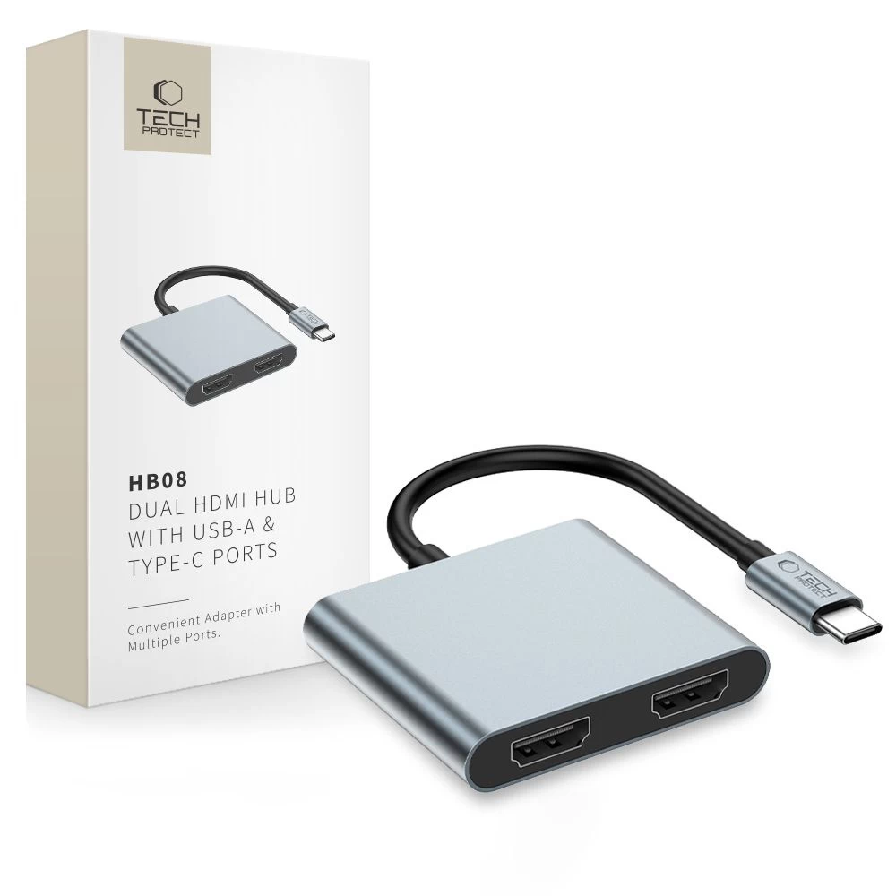 Hub Adapteris 4in1 Usb-c Usb-a 2x Hdmi 4k 60hz - Pilkas