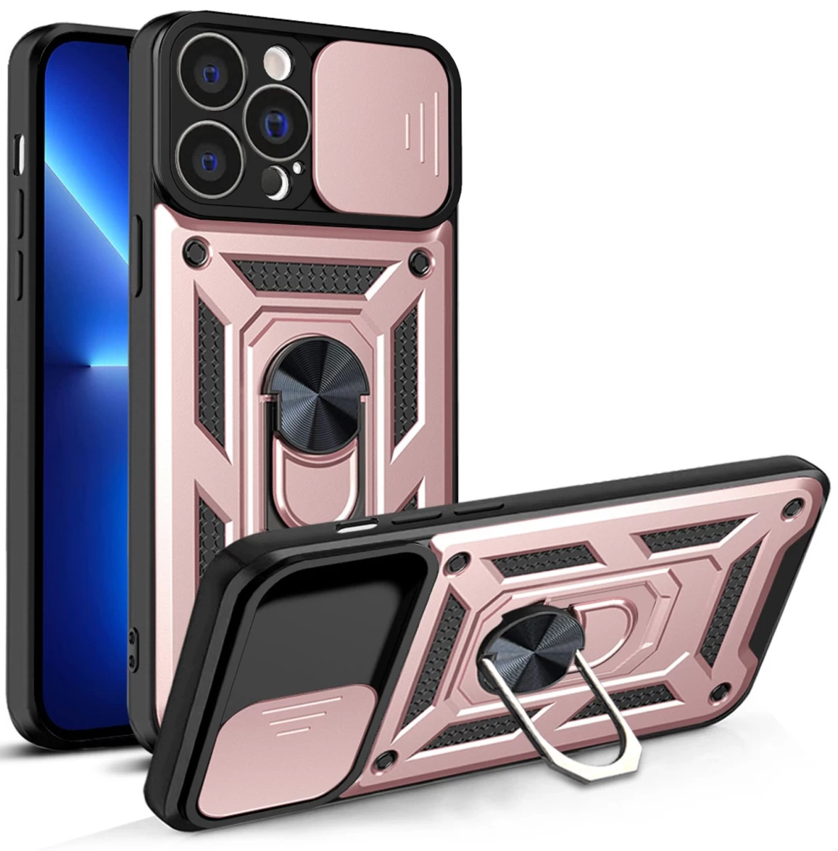 hybrid Armor Camshield Dėklas iphone 13 Pro - Rožinės Spalvos šarvuotas Dangtelis Su Kameros Skydu hybrid Armor Camshield Dėklas iphone 13 Pro - Rožinės Spalvos šarvuotas Dangtelis Su Kameros Skydu