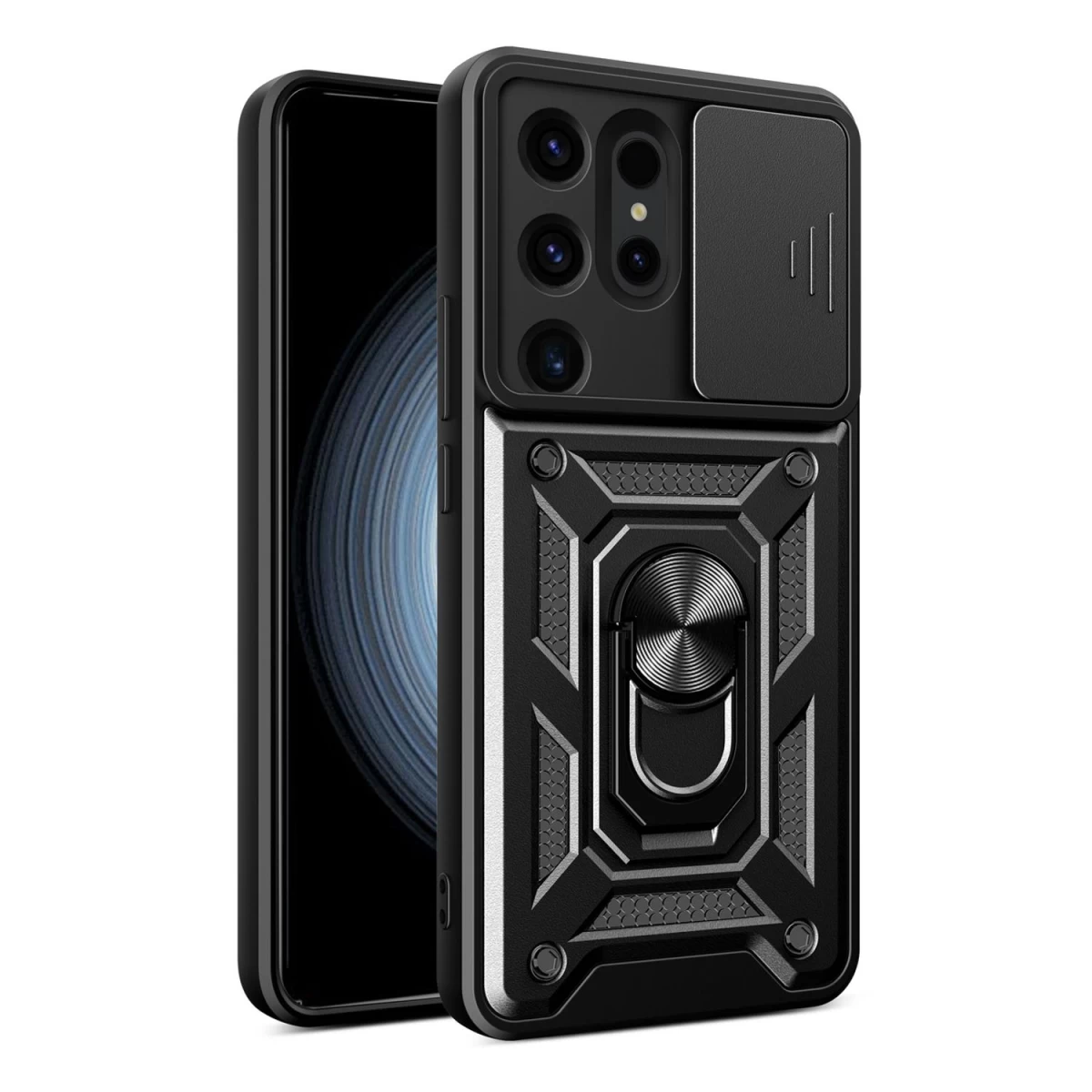 Hybrid Armor Camshield Dėklas samsung Galaxy S24 Ultra Su Kameros Dangteliu - Juodas