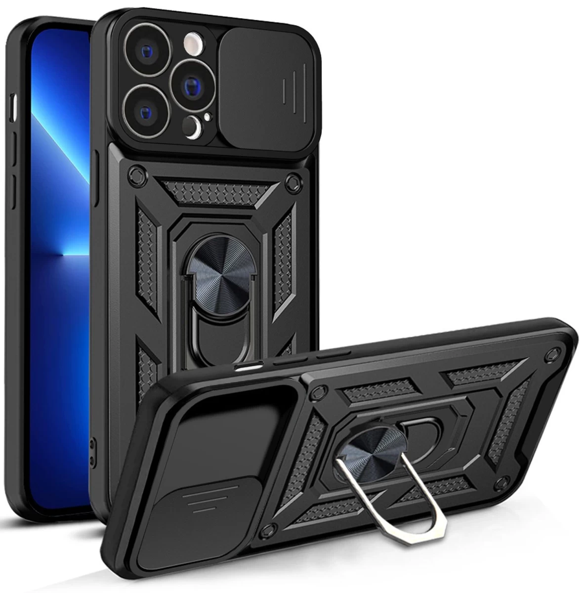 Hybrid Armor Camshield Iphone 13 Pro Max šarvuotas Dėklas Su Kameros Dangteliu, Juodas