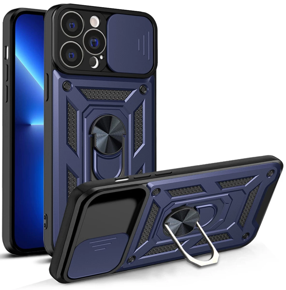 Hybrid Armor Camshield Iphone 13 Pro šarvuotas Dėklas Su Kameros Dangteliu, Mėlynas
