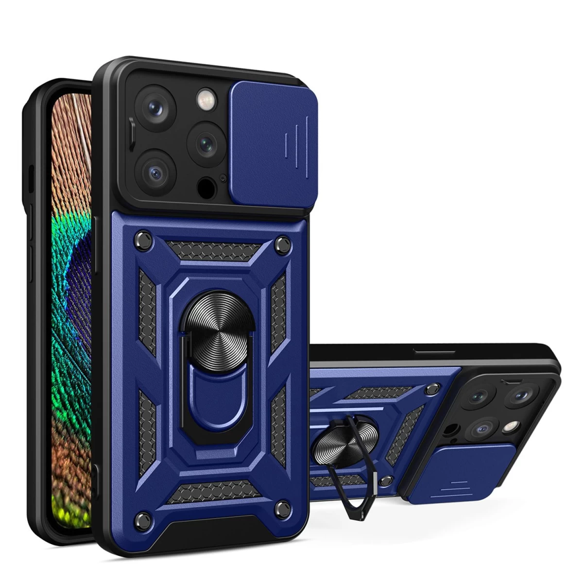 Hybrid Armor Camshield Iphone 14 Pro Max šarvuotas Dėklas Su Kameros Dangteliu, Mėlynas