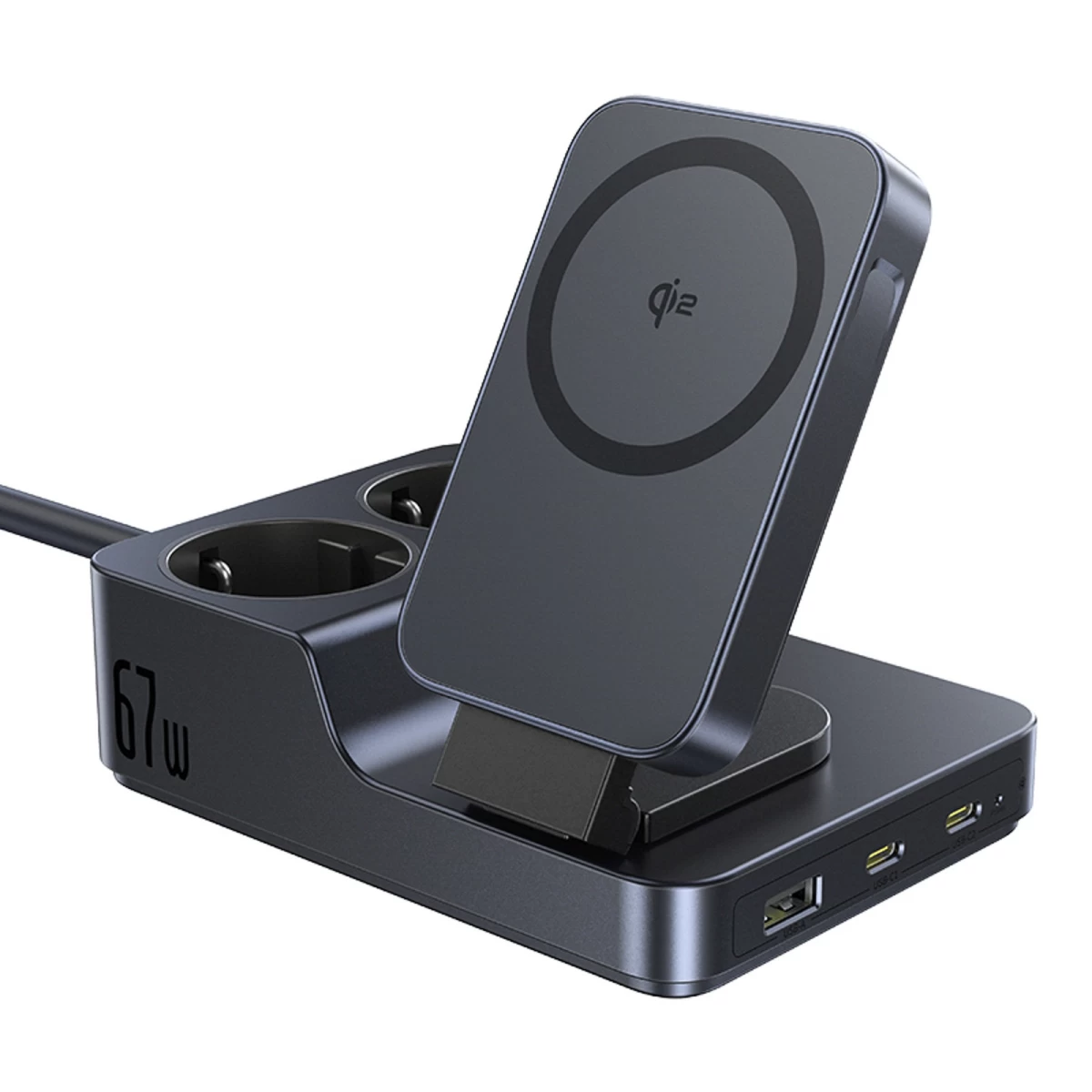 įkrovimo Stotelė 6in1 Belaidis Usb-a Usb-c 2x Kintamosios Srovės Lizdas 67 W - Juoda