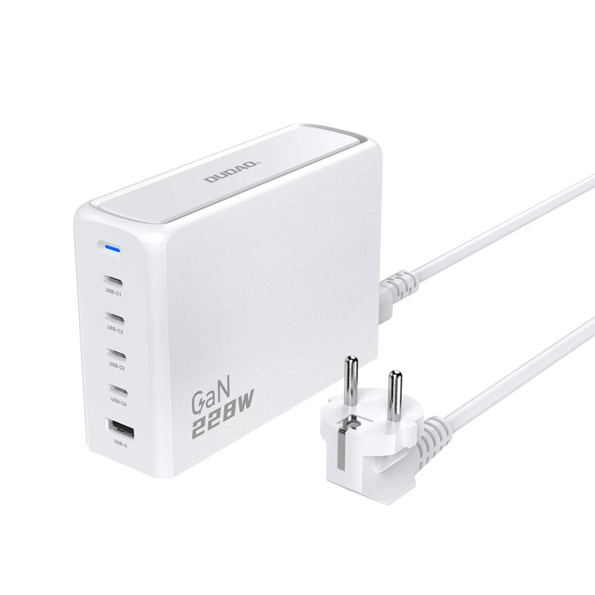 įkrovimo Stotelė Gan 1x Usb-a 4x Usb-c Pd 228w Su 1,5 M Kabeliu, Balta