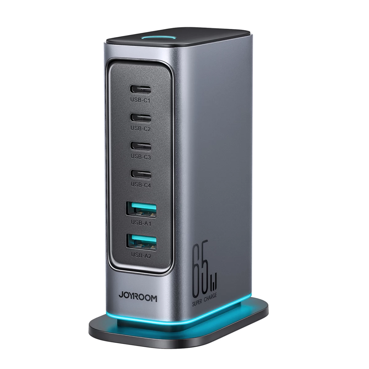 įkrovimo Stotelė Gan 65w Eu Kelių Prievadų įkroviklis 4x Usb-c Ir 2x Usb-a - Tamsiai Pilka