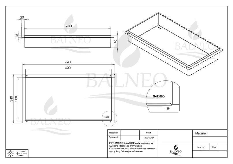 Įleidžiama berėmė sieninė lentyna Balneo Wall Box NO RIM, nerūdijančiojo plieno sp., 60x30x7 cm, OB-IN3-NR