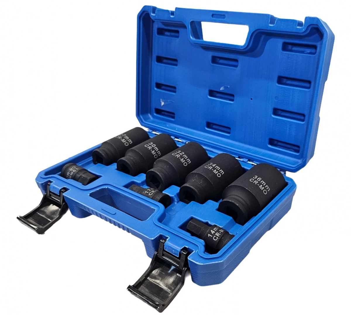 Ilgų smūginių galvučių rinkinys | 12 kampų | su antgaliais | 27 - 36 mm | 8 vnt. (SK5335)