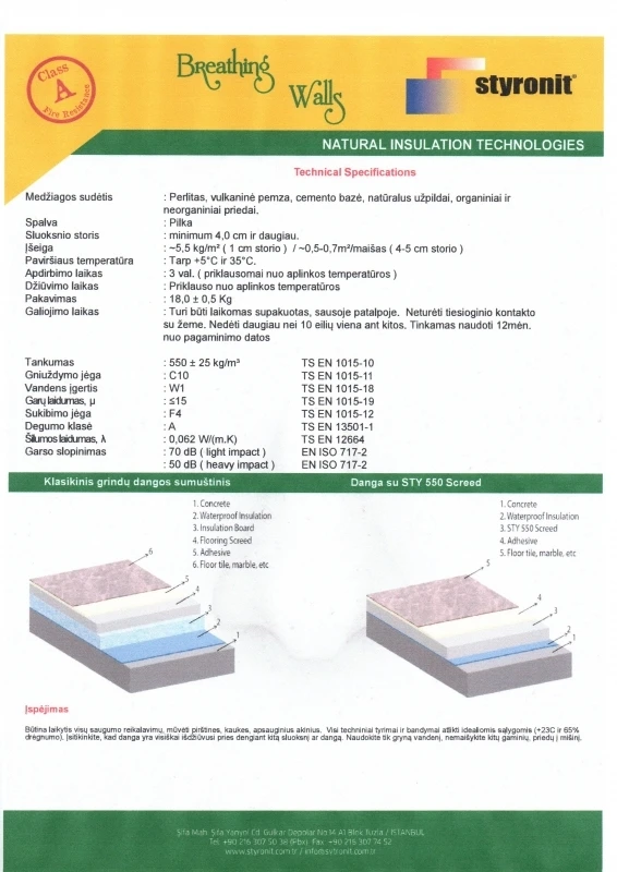 Termoizoliacinis lengvas betonas Styronit Sap 550