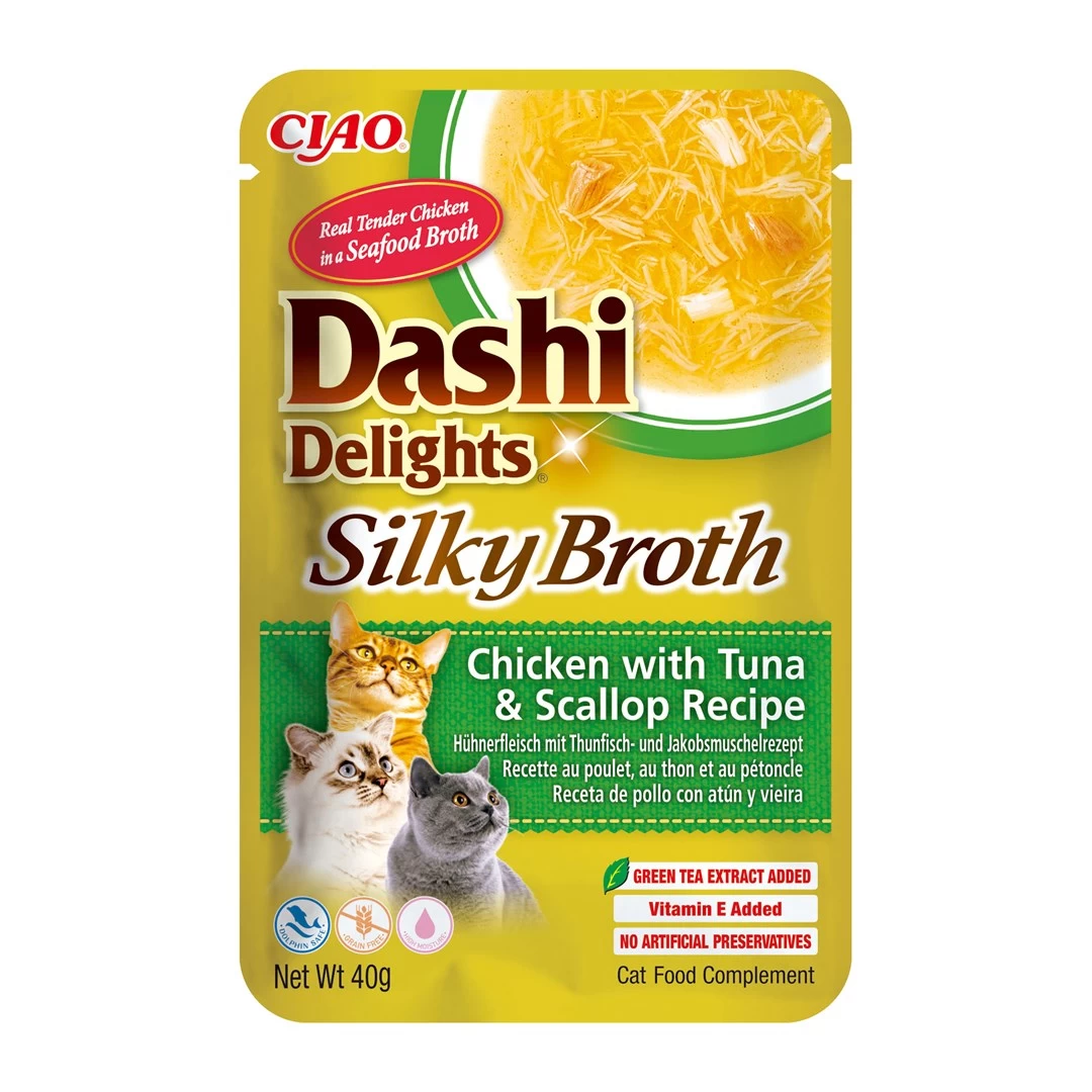 INABA CAT Dashi Delights Silky Broth Chicken with Tuna &amp; Scallop - cat treat - 40g
