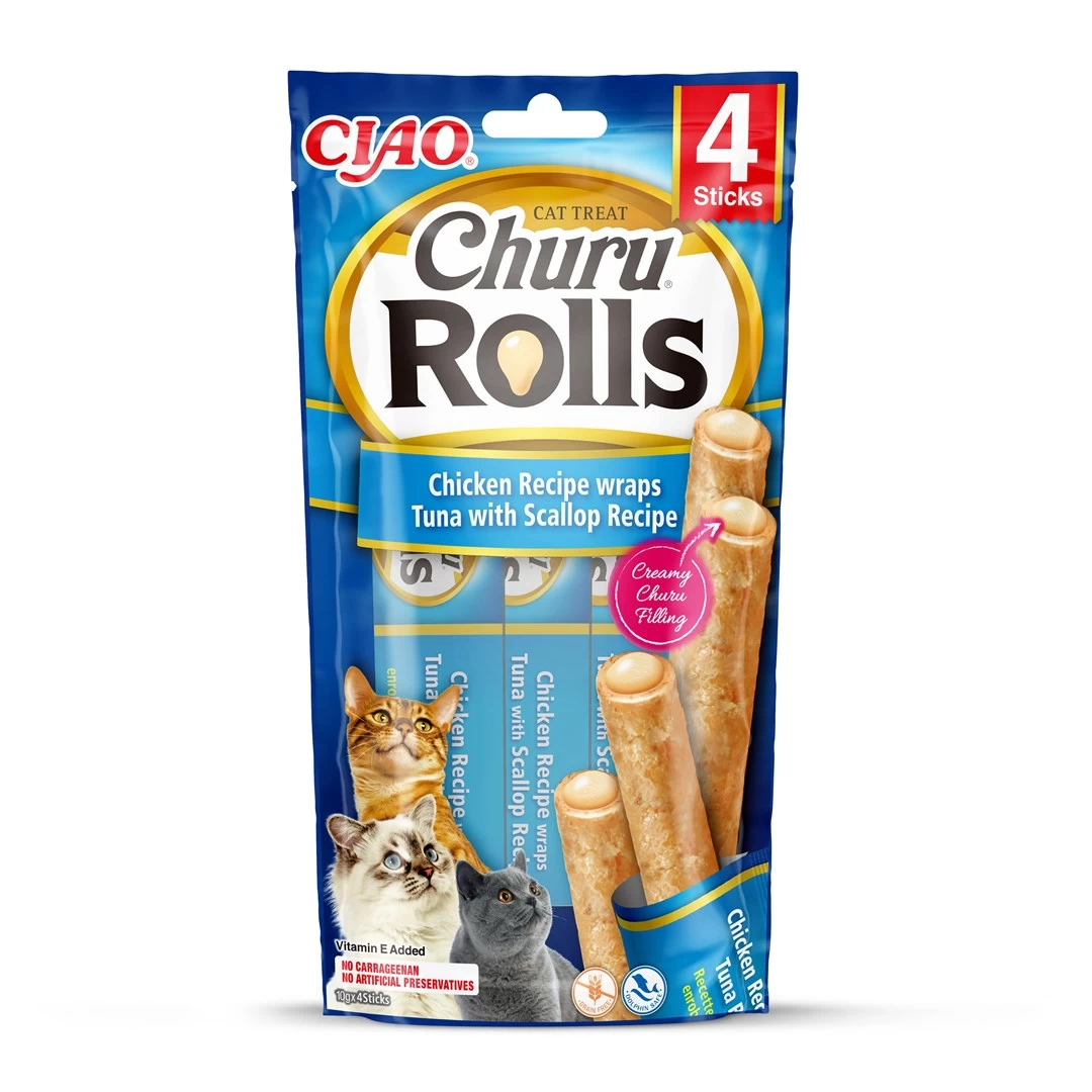INABA Churu Rolls Chicken recipe wraps Tuna with scallop recipe - cat treats - 4x10 g
