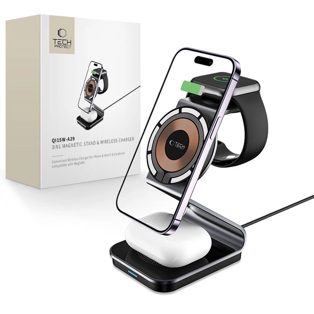 Indukcinis įkroviklis 3-in-1 Su magsafe, Skirtas apple Watch Airpods - Juodas