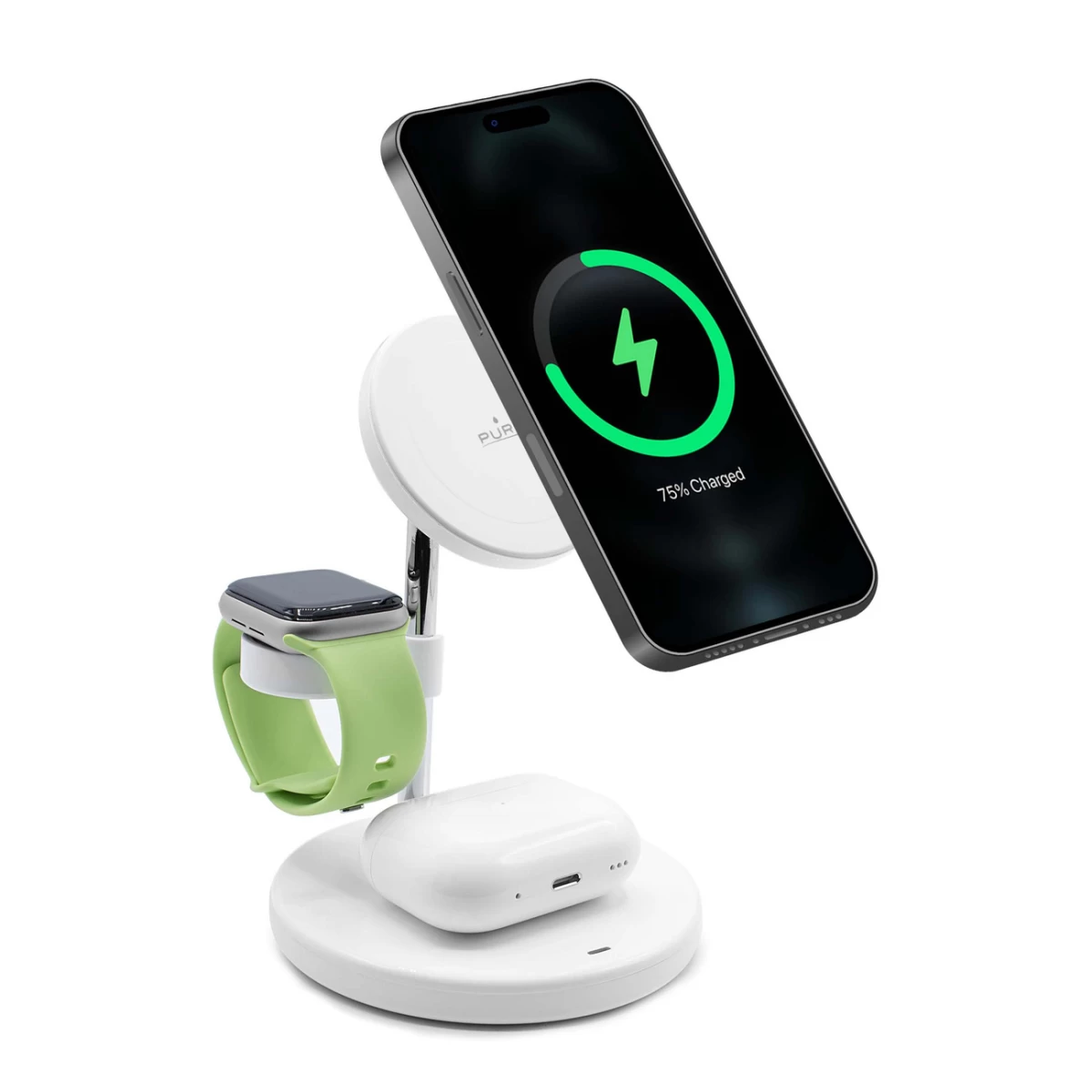 Indukcinis įkroviklis 3-in-1 Su Stovu iphone Airpods Usb-a - Baltas